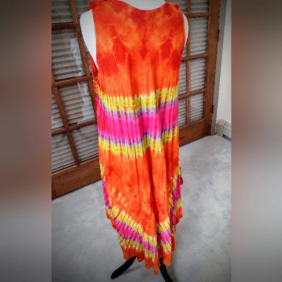 Brand New Handmade Tye Dye Asymmetrical Dress, Sleeveless, One Size Fits Most - Picture 4 of 11
